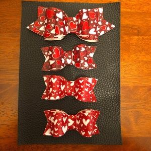 Red Hearts Valentine Hair Bow Set ~ 4 Pieces